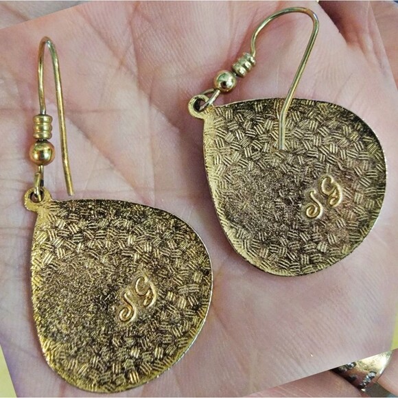 #Vintage 1984 Signed 'SG' #Cloisonne Dangle Earrings Tulip Floral 1.75" long. - Picture 5 of 5